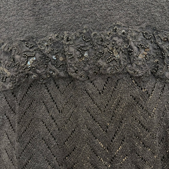 Bette Paige Y2K Beaded Bell Sleeve Babydoll Crochet Sweater Black Medium - Picture 5 of 10